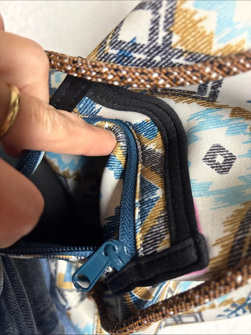 Kavu Aztec-Print Rope Backpack - Blue, Tan & White